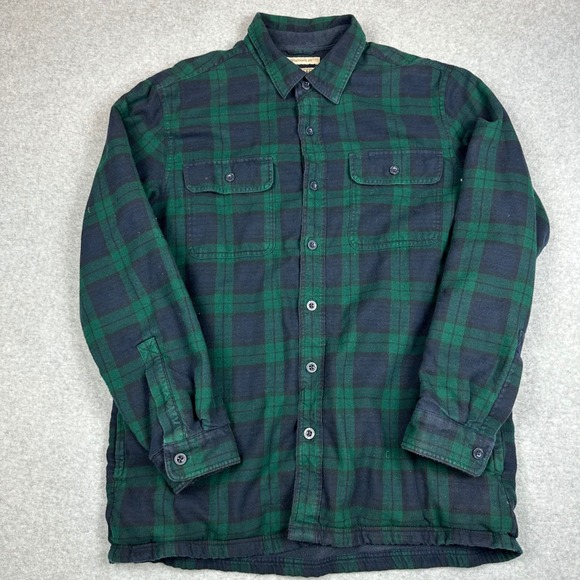 LL Bean Fleece Lined Flannel Shirt Jacket Mens Large Green Plaid 298189 - Picture 3 of 10